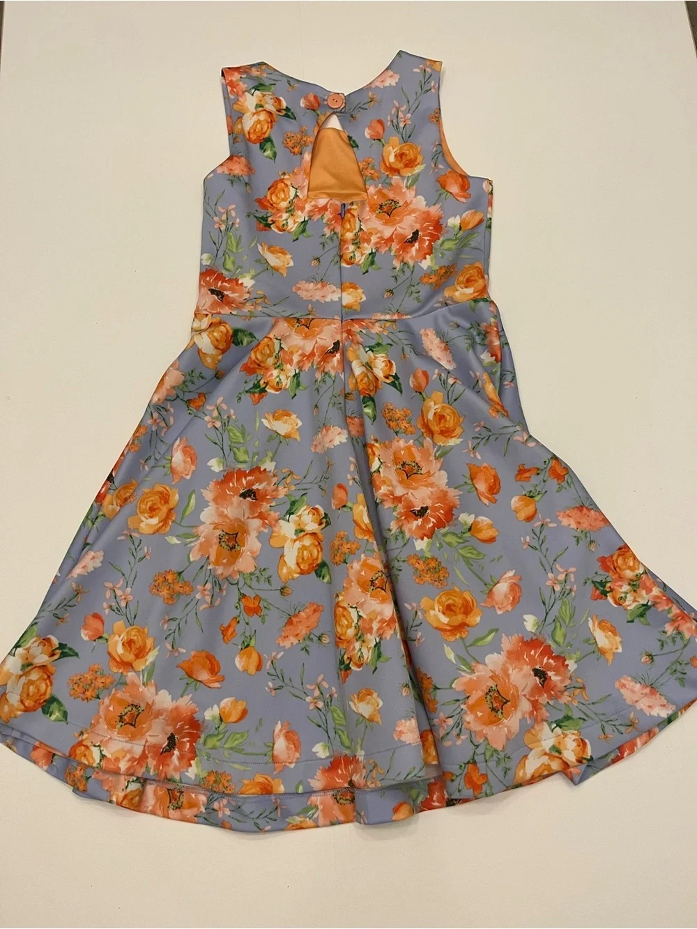 Bonnie Jean Blue Floral Fit-and-Flare Dress with Orange Blooms Size 16 Girls